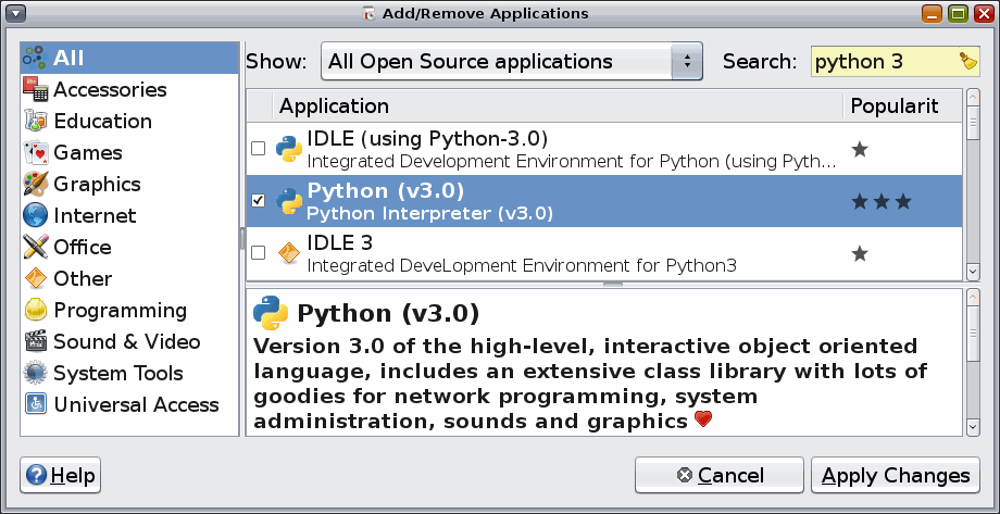 [Add/Remove: Vyberte balík Python 3.0]